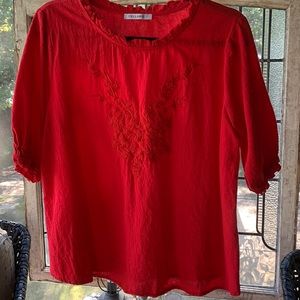 NWOT pretty red embroidered blouse